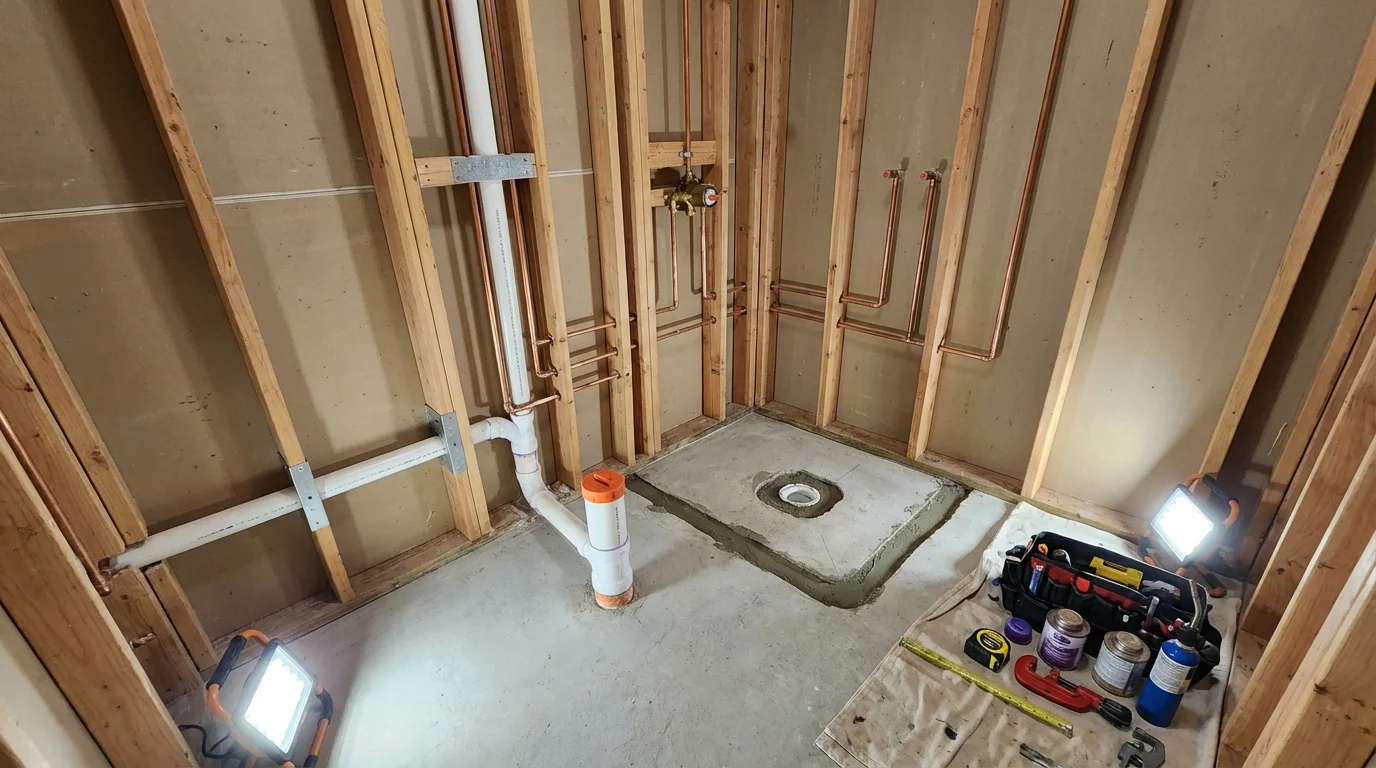 Bathroom rough-in plumbing during remodel by Johns Plumbing LLC in Little Rock Air Force Base