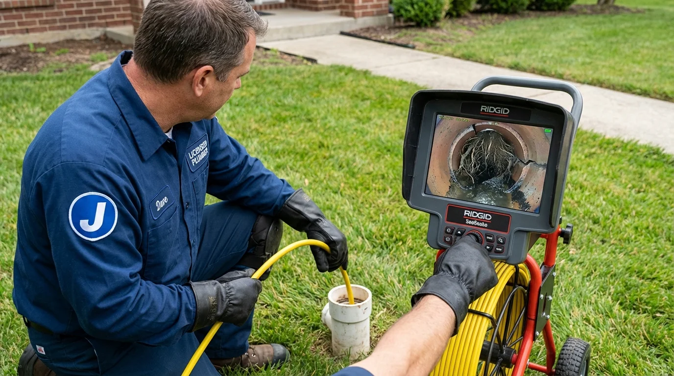 Sewer camera inspection being performed by Johns Plumbing LLC in Little Rock Air Force Base