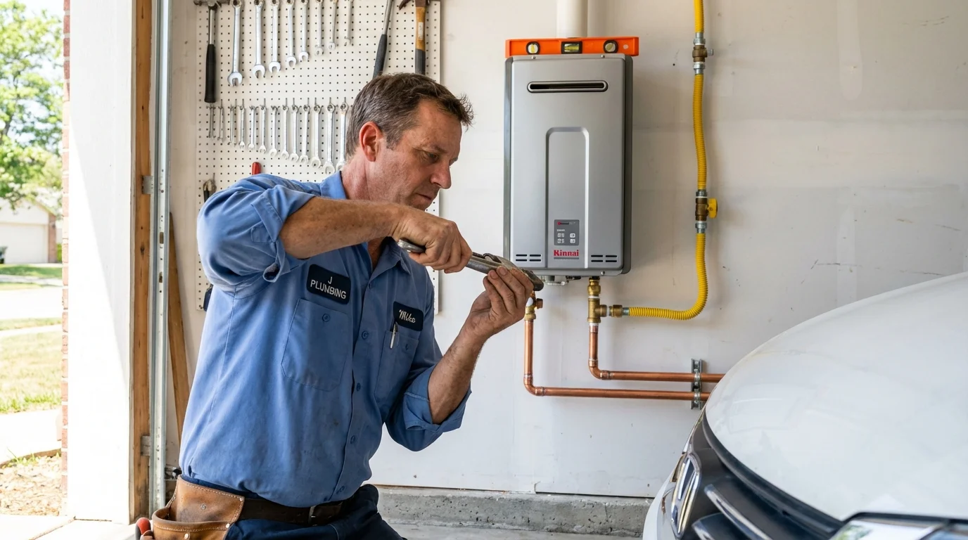 Tankless water heater installation by a Johns Plumbing LLC plumber in Little Rock Air Force Base