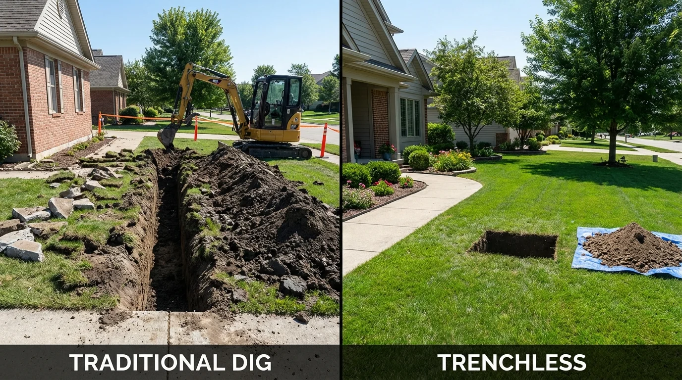 Trenchless sewer repair with minimal yard damage versus traditional excavation in Little Rock Air Force Base, AR